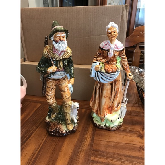 Vintage‎ 11 Inch Working Old Man Old Lady Figurines Pair Pumpkins Japan - Picture 1 of 9